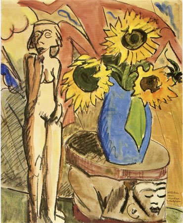 Stilleben mit Hocker und Holzfigur, 1924