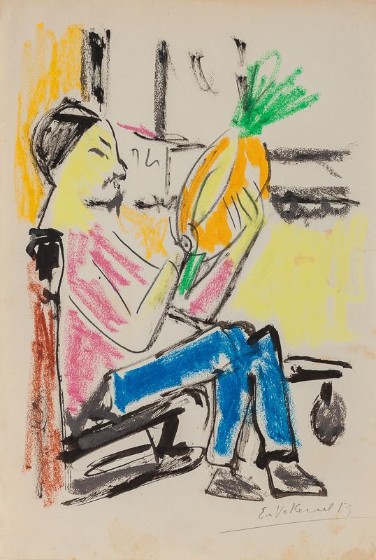 2014 – Kopie nach der bemalten Postkarte Kirchner mit Ananas, 1910 – angeboten bei ebay und bei Auktionshaus, Berlin,