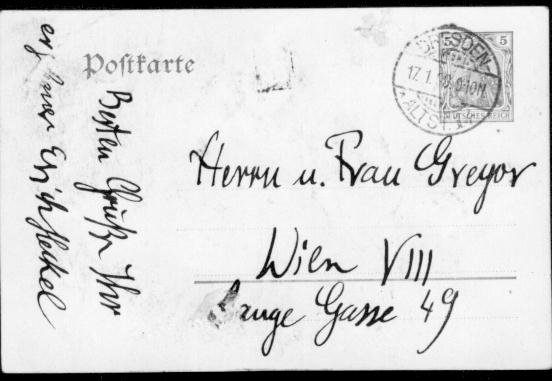 Textseite der bemalten Postkarte